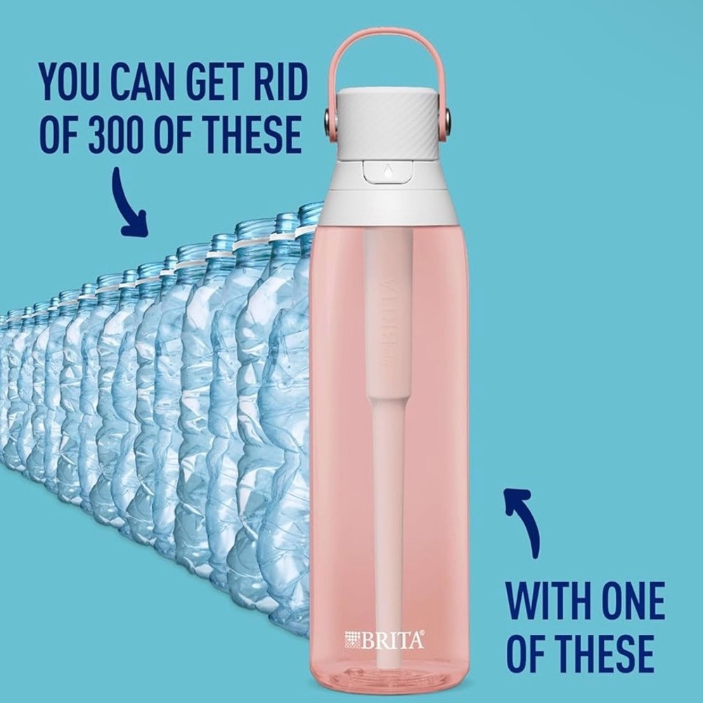 Brita Premium Filtering Water Bottle with Straw 5 Filters Total Blush Pink 26 oz - Picture 2 of 14